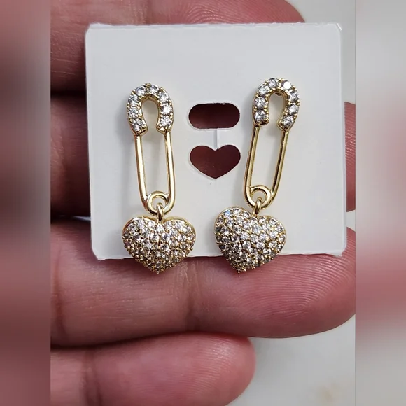Gold Plated Heart Drop Earrings - Picture 2 of 5